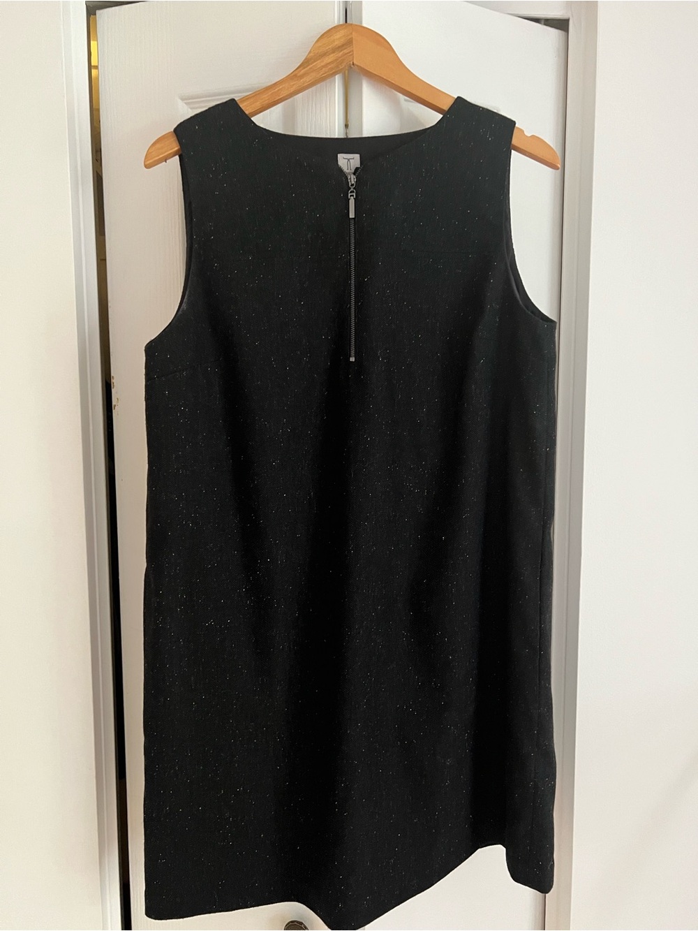 Tristan Black Sleeveless Shift Dress with Subtle Metallic Speckle